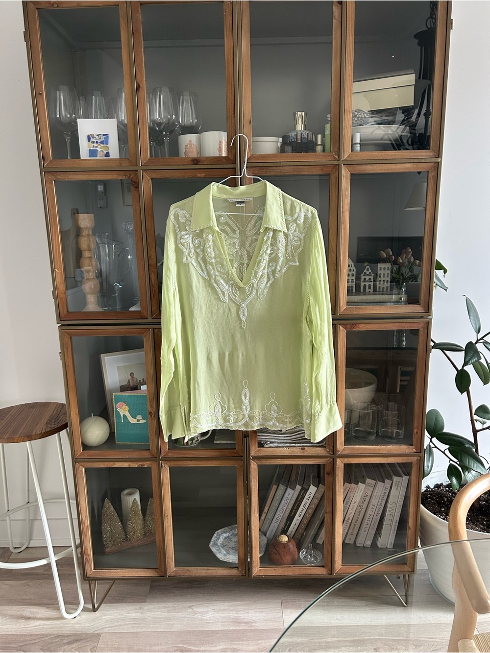 Vintage 100% Silk Embroidered Button-Front Blouse